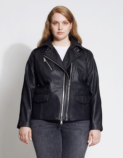 Plus Size Suede Detail Leather Moto Jacket - Bernardo Bernardo